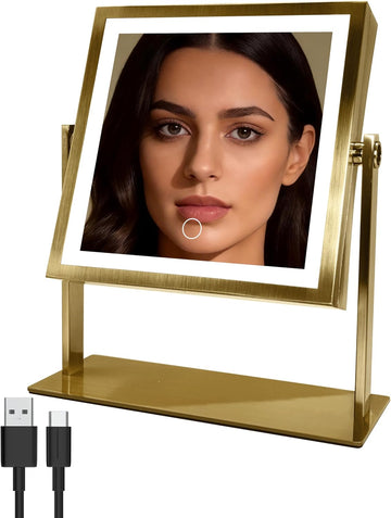 Vanity Mirror with Lights, 4000mAh Magnifying Mirror, 1X/10X Rechargeable Makeup Mirror with 3 Color