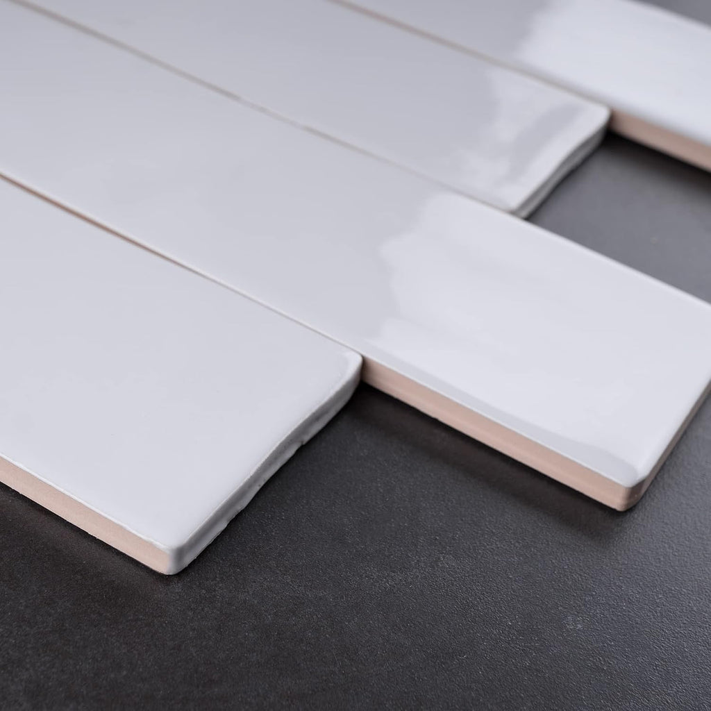 KE-BLS KEZMA - White Handmade Ceramic wall Tile 3 in. x 12 in. Subway Tile Polished (1 Box) - Set of 25