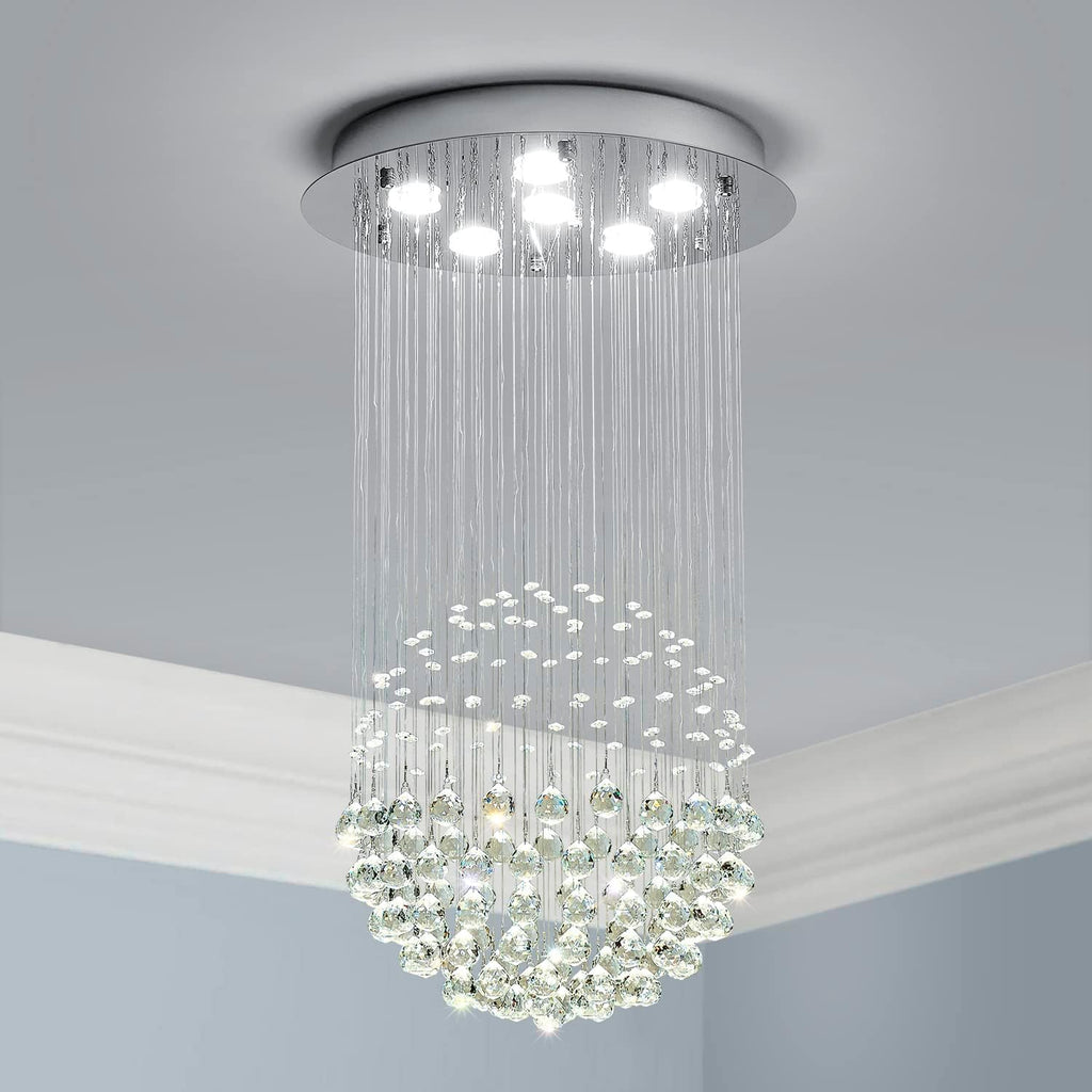 Modern K9 Crystal Raindrop Chandelier Flush Mount LED Ceiling Light Fixture, 3-Color