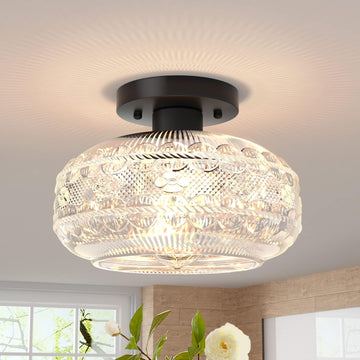 Semi Flush Mount Ceiling Light Fixture Black,Vintage Hallway Light Fixture Ceiling,Globe Glass Light Fixtures Ceiling