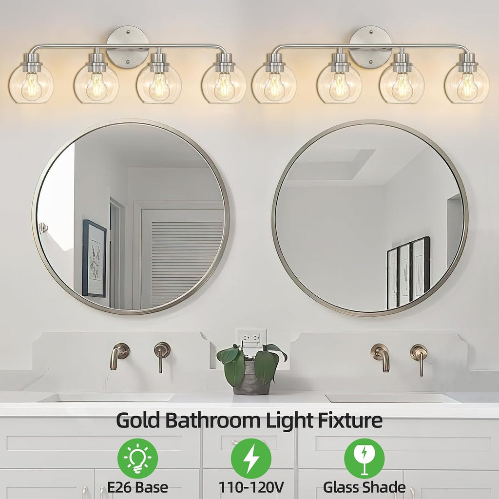 Bathroom Light Fixtures Brushed Nickel Vanity Light Silver 4 Light | Modern Wall Sconces Lighting Bathroom Lights