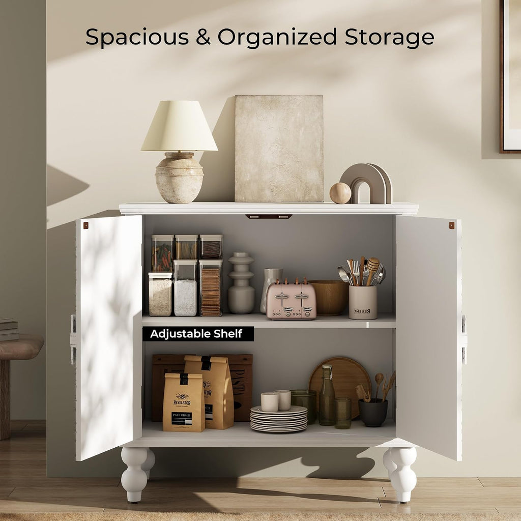 Buffet Cabinet with Storage, Accent Cabinet with 2 Carved Doors, Solid Wood Sideboard with Adjustable Shelf, Vintage
