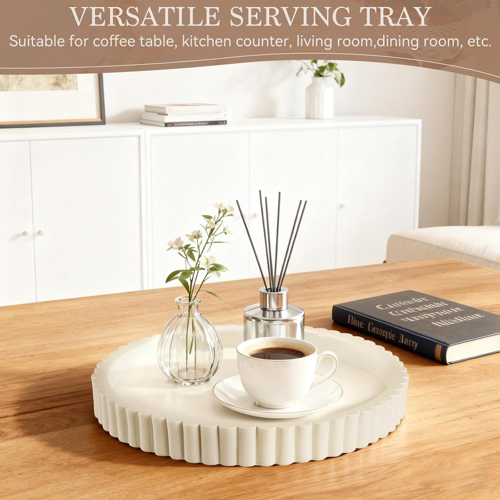 Decorative Tray for Coffee Table Decor - Resin Round Tray Stylish Coffee Table Centerpiece Decor, Minimalist Vanity