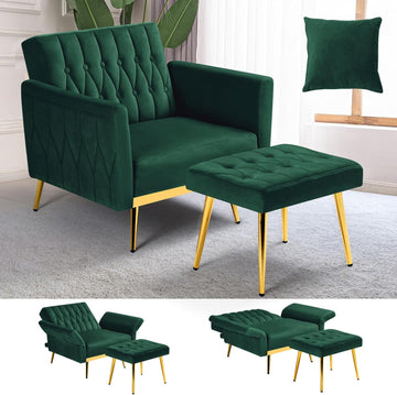 Velvet Accent Chair with Adjustable Armrests and Backrest, Button Tufted Lounge Chair, Single Recliner Armchair with