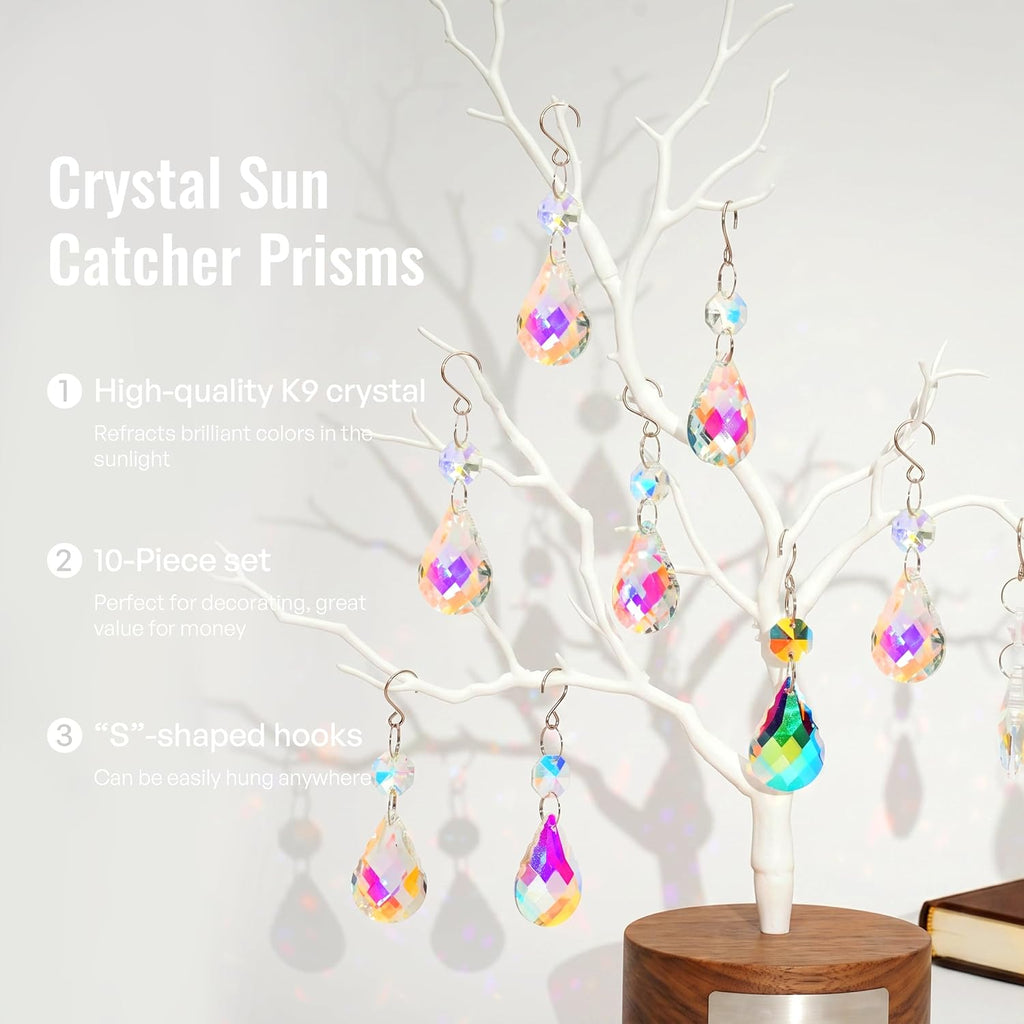 10pcs Crystal Suncatcher Prisms Pendants Chandelier Crystals Replacement Hanging Sun Catcher Beads for DIY Arts