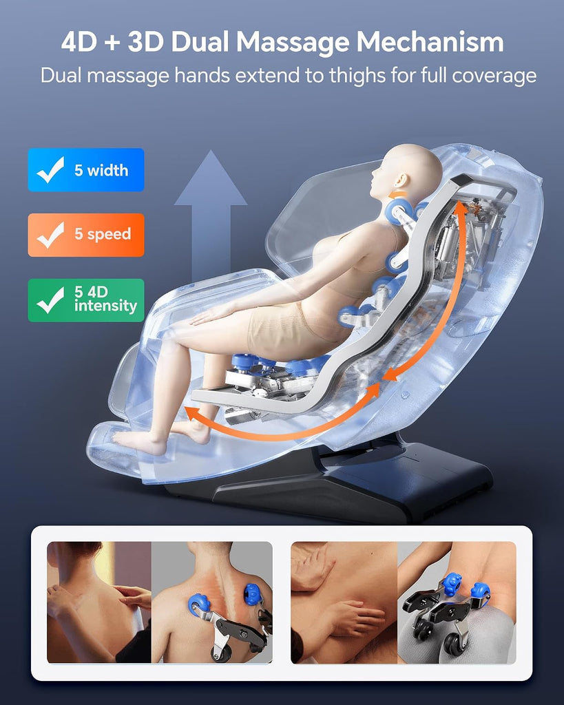 4D+3D Dual Mechanism Massage Chair Full Body, Zero Gravity Massage Chair Recliner with Segmented Dual SL Track, AI