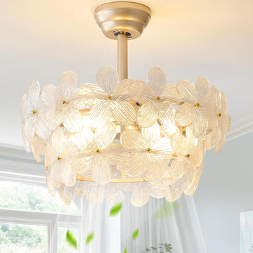 Gold Crystal Fandelier Ceiling Fans with Lights, 20" Gold Flower Chandelier Ceiling Fan with Light Remote Control