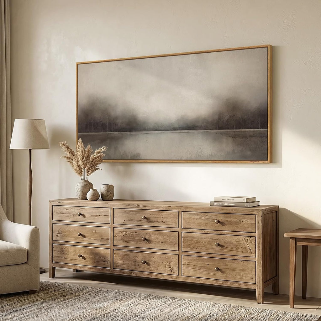 Large Framed Rustic Canvas Wall Art , Neutral Abstract Nature Modern Prints Paintings Artwork for Walls, Horizontal
