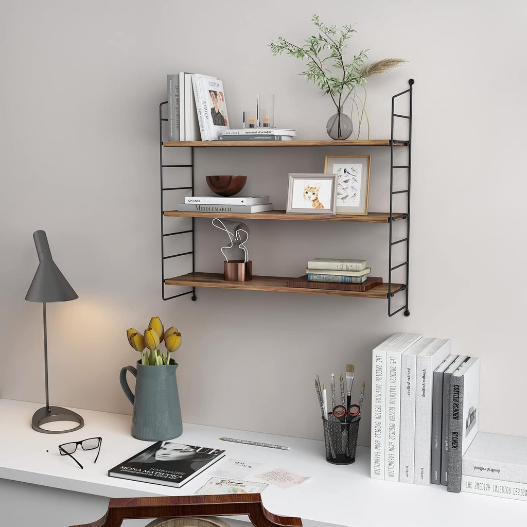 Floating Shelves Rustic Wood Wall Shelves Adjustable Metal Frame Decorative Hanging Storage Shelves 24 Inch (24 in)