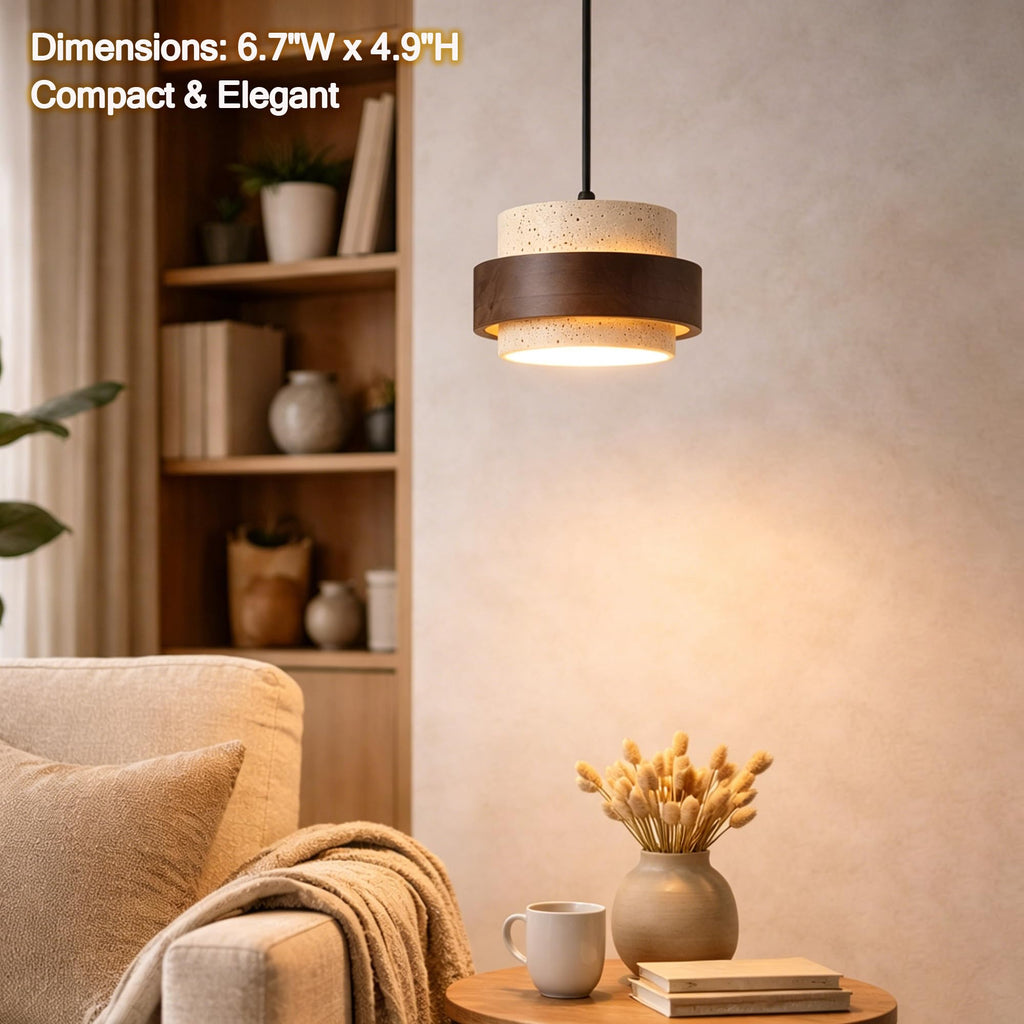 Natural Travertine Pendant Light, Wabi-Sabi Stone Hanging Lamp
