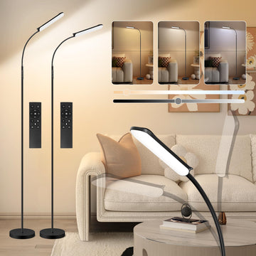 2 Pack Floor Lamps Reading Light, 1800LM Black