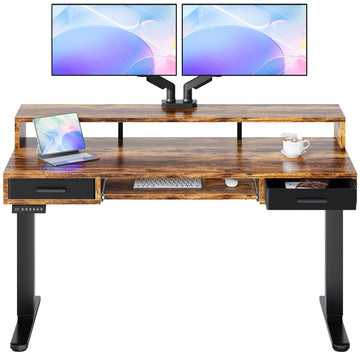 55′′ X 26′′ Electric Standing Desk with 2 Drawers &24.4′′ Large Keyboard Tray, C-Clamp Mount Compatible, Adjustable
