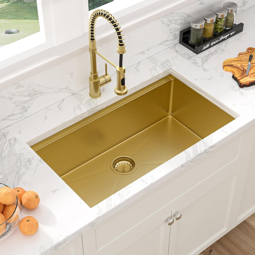 32 Gold Undermount Kitchen Sink 32" x19" Gold Sinks Workstation