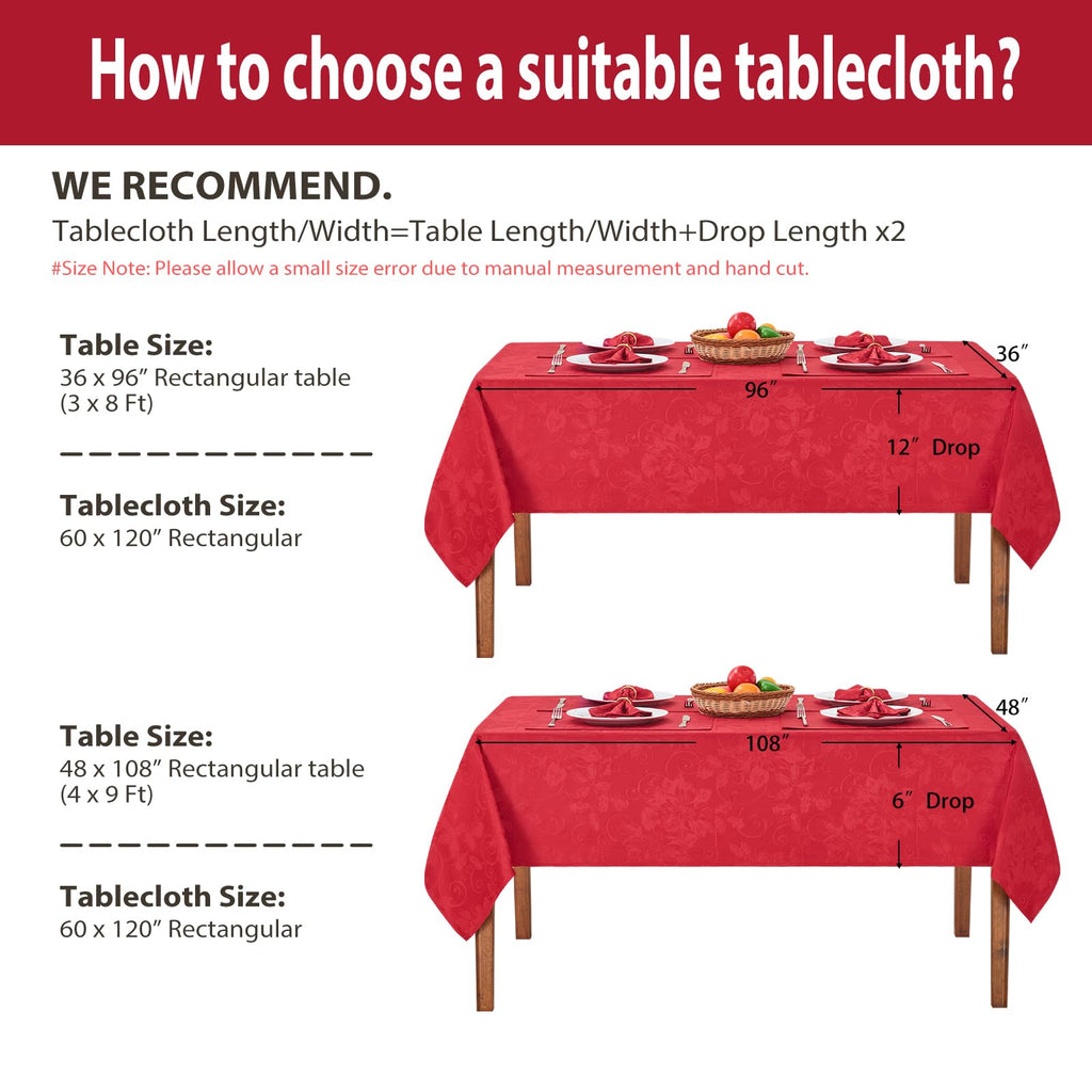 Dark Red Jacquard 60x120 Rectangle Christmas Polyester Tablecloth