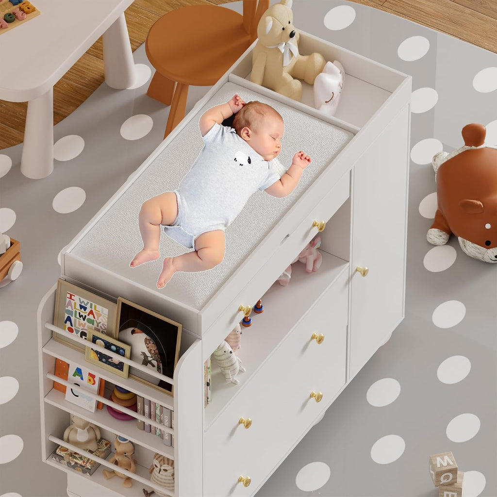 Nursery Dresser with Baby Changing Table, Modern Diaper Changing Station,Dresser with 3 Drawers & Shelves, Storage
