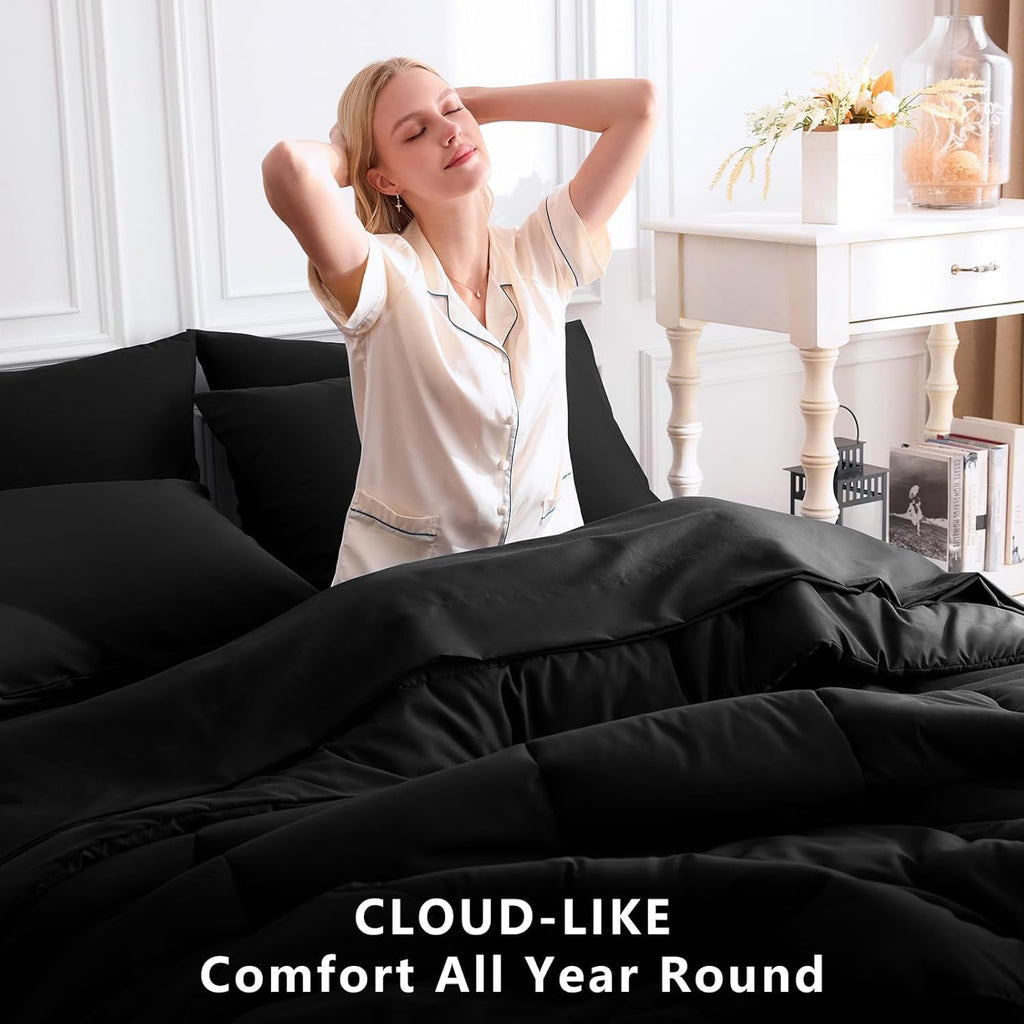 Comforter Set Black, 7 Pieces Bed in a Bag, Black Comforter