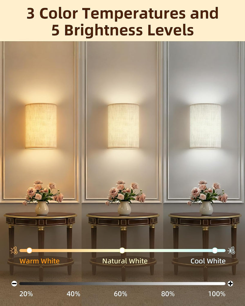 Battery Operated Wall Sconce, Rechargeable Wall Sconces Set of Two with Remote, 3 Color & 80 RGB Wireless Wall Mount