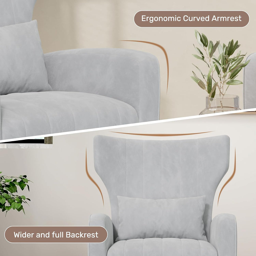 Velvet Accent Chair Wingback , High Back Arm Chair with Golden Legs Lumbar Pillow, Upholstered Single Sofa Bedroom