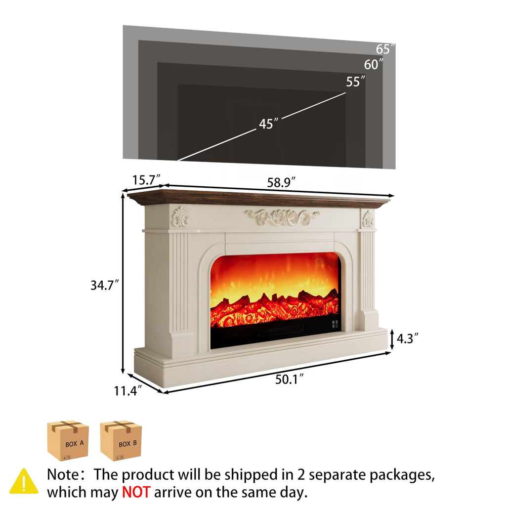 59inch Fireplace with Mantel(Antique White)