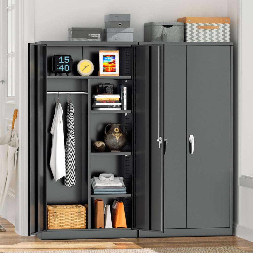Metal Storage Cabinet with Lock Door, 72" Locking Steel Storage Wardrobe Cabinet, Employees Locker Closet Clothing Coat