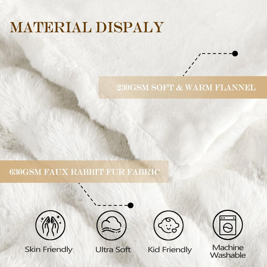 White Faux Fur King Cozy Bubble Blanket Soft Fuzzy Thick Living Room Blankets for Bed Sofa Bedroom Plush Fluffy Warm