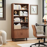 71" Tall Bookshelf, 4-Tier Bookcase with Storage Cabinet & Adjustable Storage Shelf