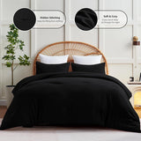 Queen Comforter Set Black, 3 Pieces Solid Comforters Queen Breathable Quilted Bedding Sets