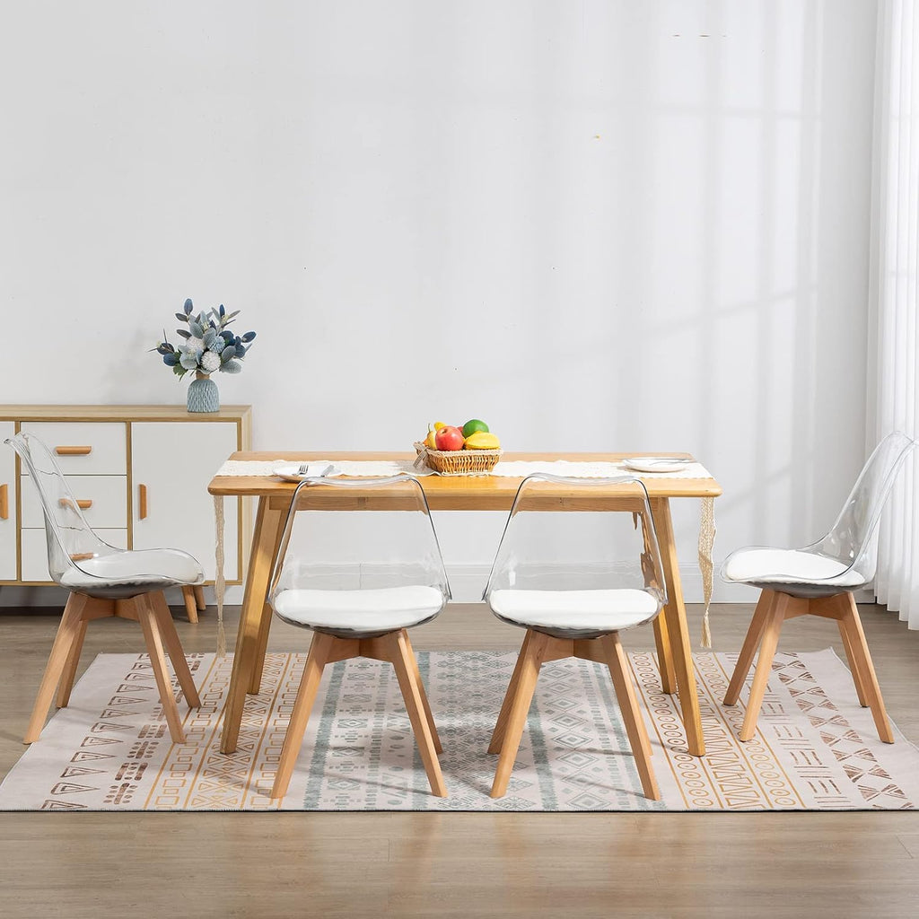 Clear Dining Chairs Set of 2, Modern Acrylic Dining Chair Transparent Chairs with PU Leather Cushions Seat & Wood Legs