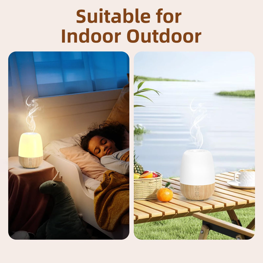 Cordless Essential Oil Diffuser, Built-in 6000mAH Rechargeable Battery, 7-Hour Runtime, 7 LED Color Changing
