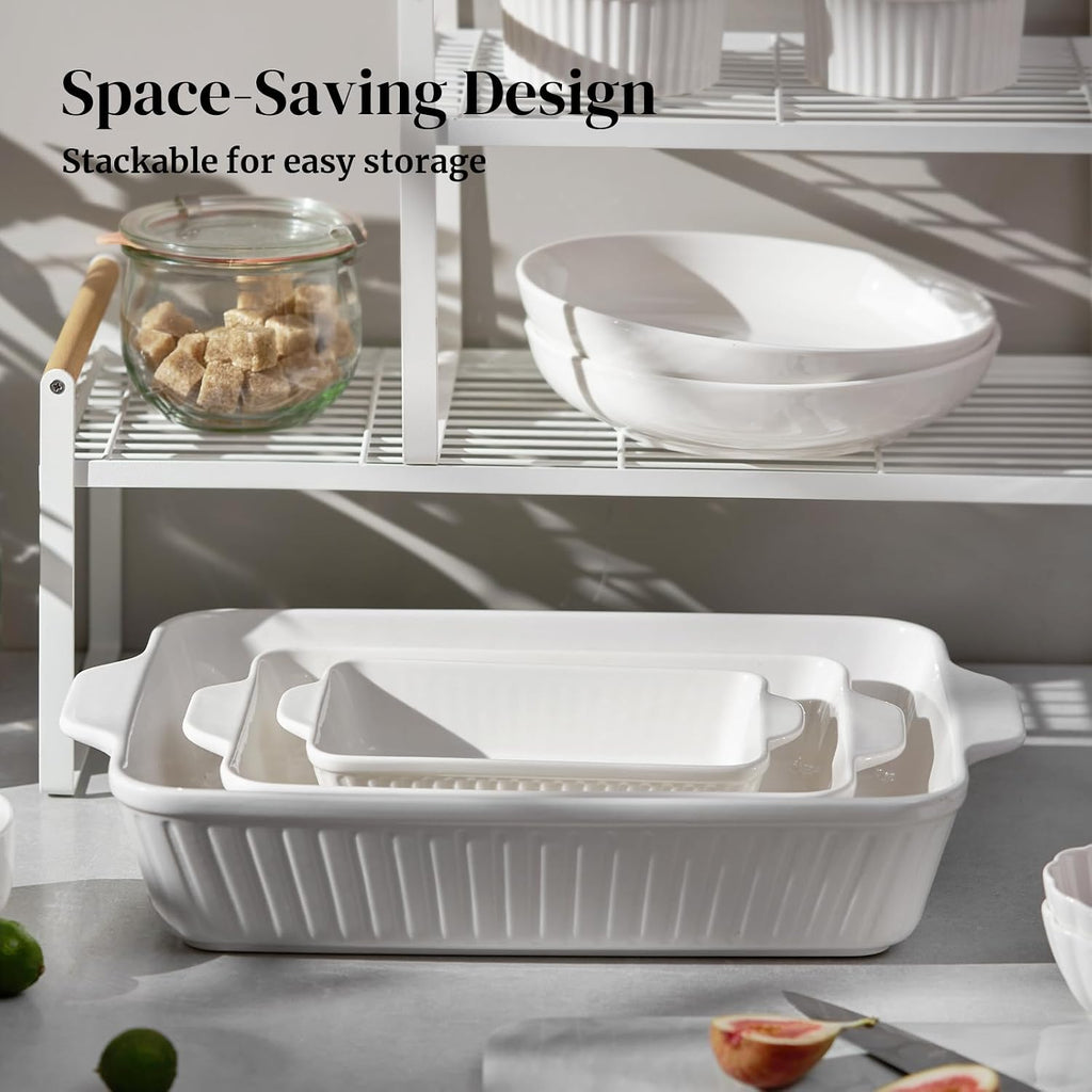 Casserole Dishes for Oven, Dishes Set, Ceramic Bakeware Sets of 3, Lasagna Pan Deep, Rectangular Pan Set with Handles