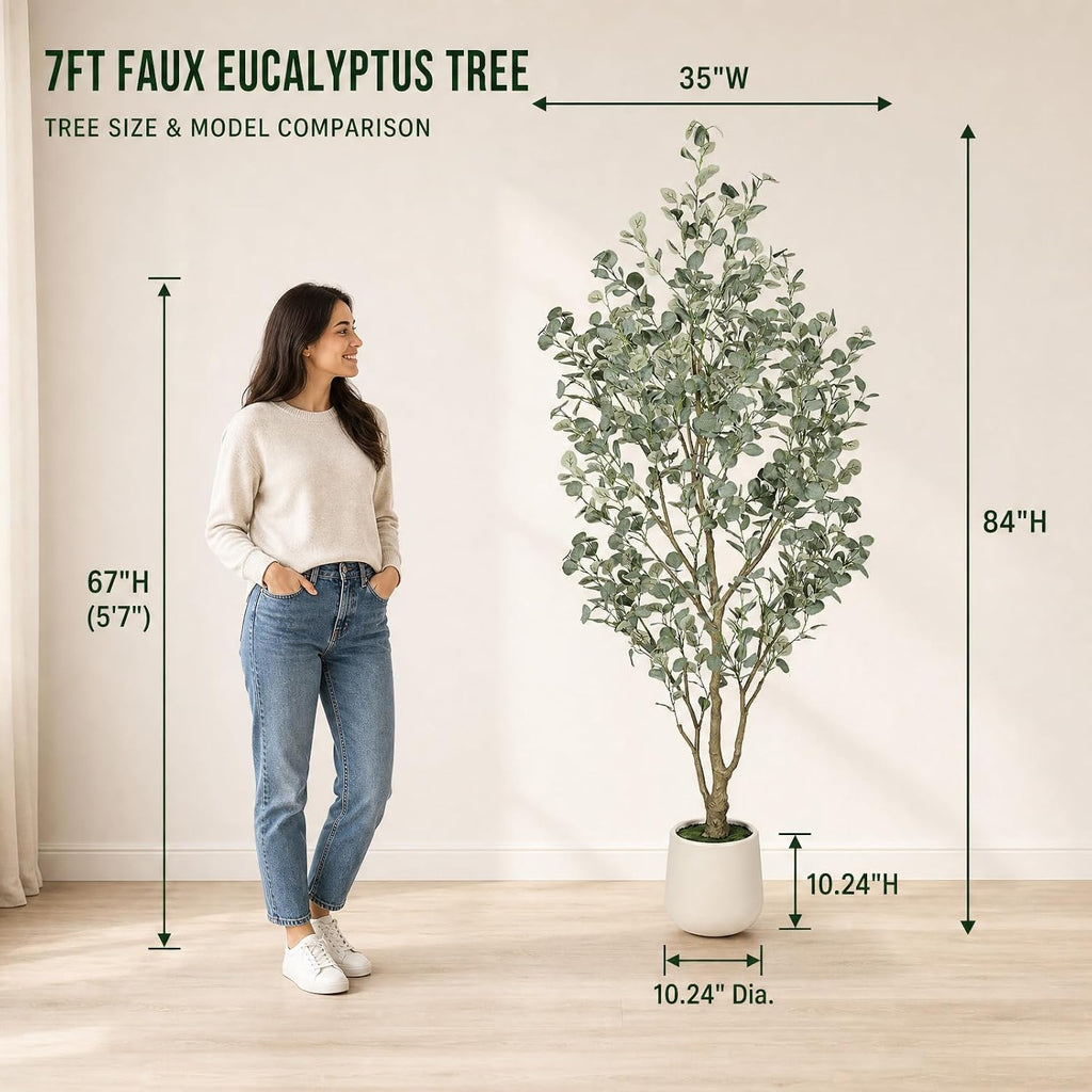 7FT Faux Eucalyptus Tree with White Exquisite Planter