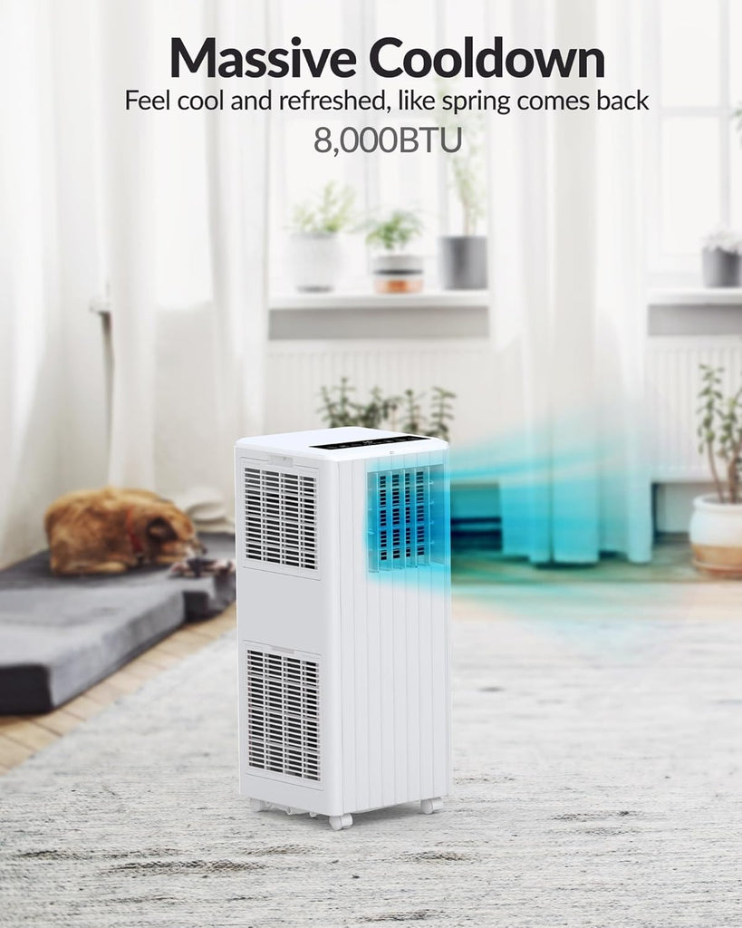 8000 BTU Portable Air Conditioner - 3 in-1 Cooling, Dehumidifier & Fan with Quiet Operation, Sleep Mode