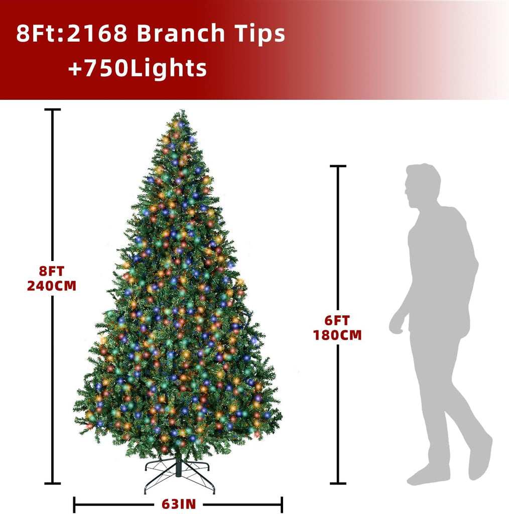Prelit Christmas Artificial Tree with Led Lights, Lighted Xmas Tree