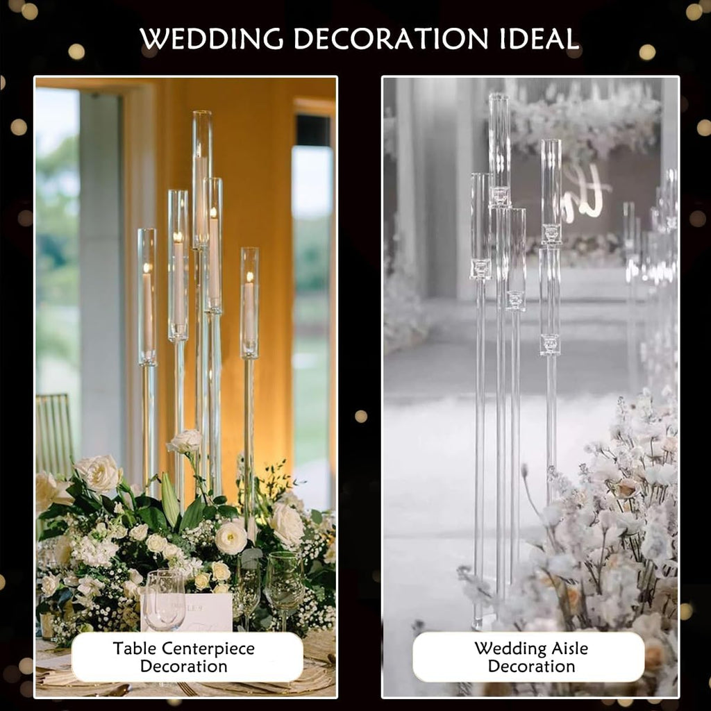 2pcs 5 Arm Floor Candelabra,Acrylic Floor Candle Holderor Ceremony Birthday Party Home Decoration Fit 0.8 LED Candles