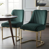 Velvet Dining Chairs Set of 2 Green Upholstered Dining Room Chairs with Gold Legs Modern Armless Kitchen Chairs with