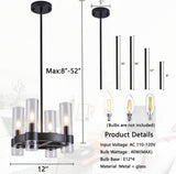 Small Farmhouse 4-Light Black Wagon Wheel Chandelier with Round Glass Shades 12 Inch Industrial Ceiling Light Fixture for Kitchen Island, Hallway, Small Bedroom A115-B0DPMT75S7