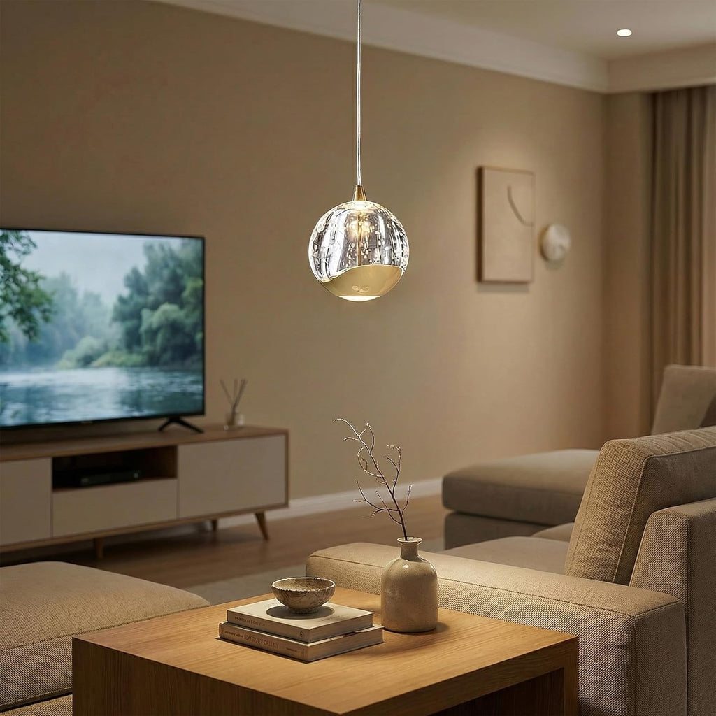 Modern Gold Single Pendant Light with Bubble Glass, Small Globe Pendant Light 70.86" Drop, Kitchen Pendant Lighting