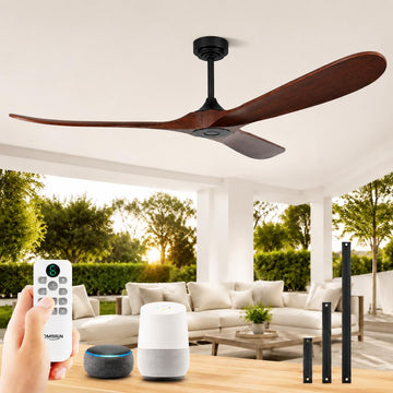 72" Smart Ceiling Fan without Lights, Wood Large Ceiling Fan with Remote Alexa Google App