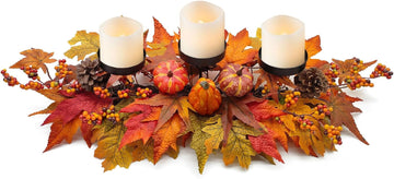 Thanksgiving Centerpiece Fall Table Decorations, Artificial Gourd, Pumpkins, Pine Cones, Maple Leaves and Berries