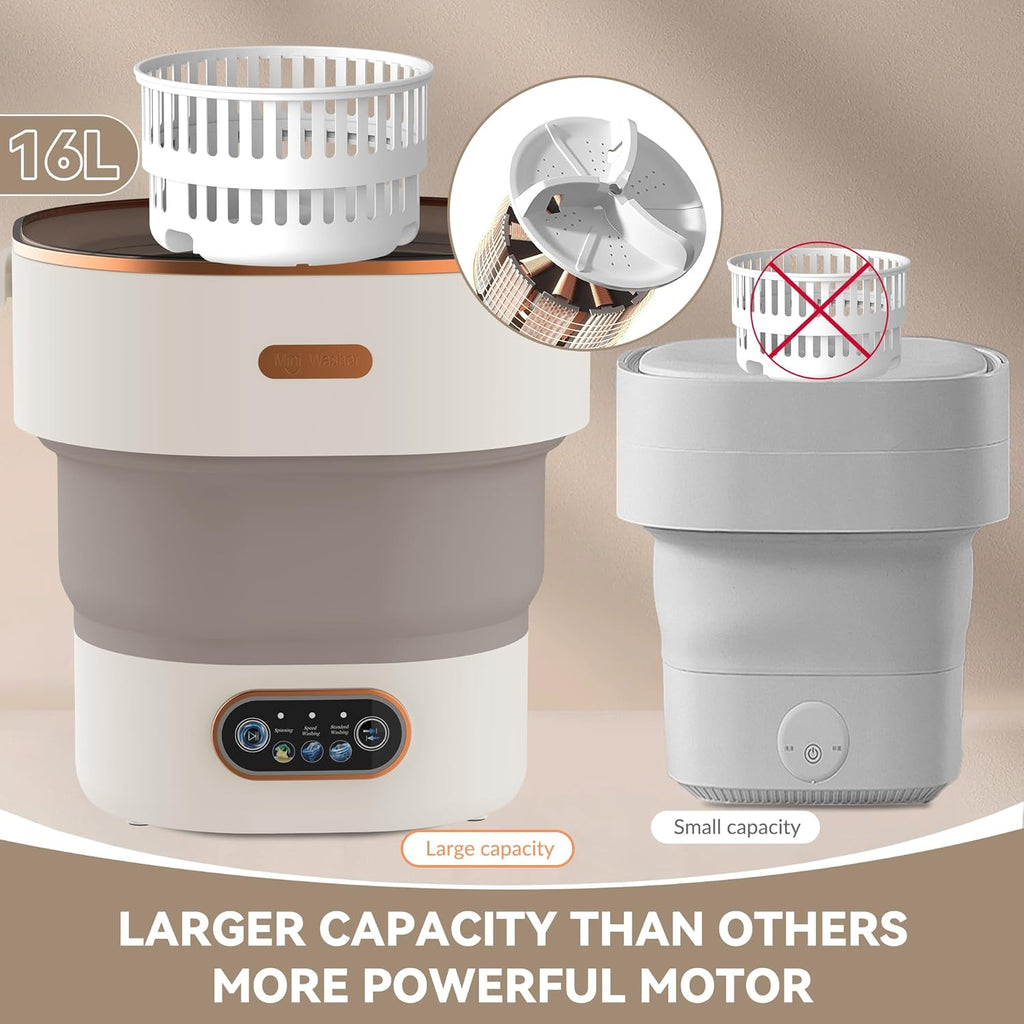 Portable Mini Washing Machine, 16L Upgraded Foldable Laundry Machine with Spin Basket, 3 Cleaning Modes & Deep