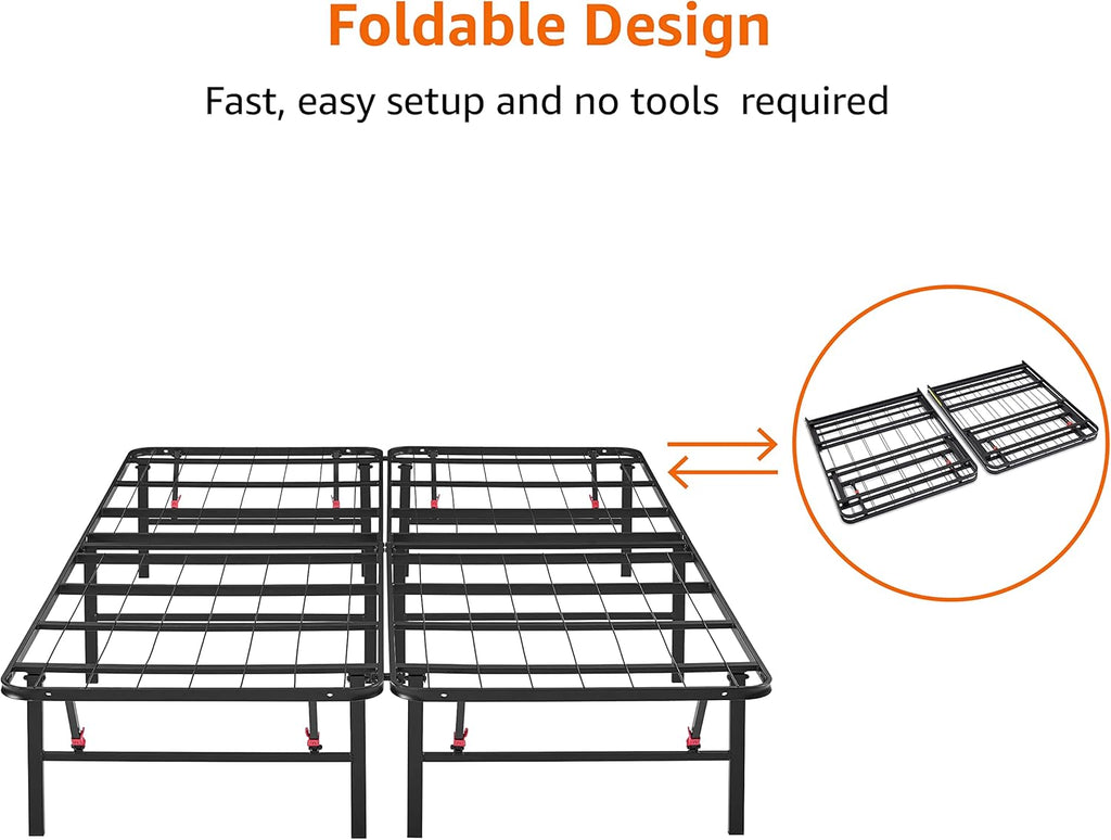 Bed Frame with Ample Underbed Storage, Foldable Metal Platform, Sturdy Steel, No Box Spring Needed, 14 inches High