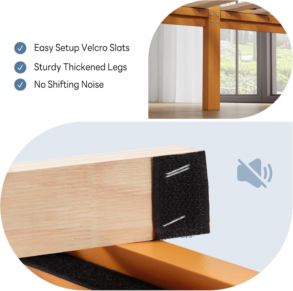 Queen Solid Bed Frame Wood 16 Inches, Sturdy Platform Bed with Heavy Duty Wooden Slat Support, No Box Spring Needed