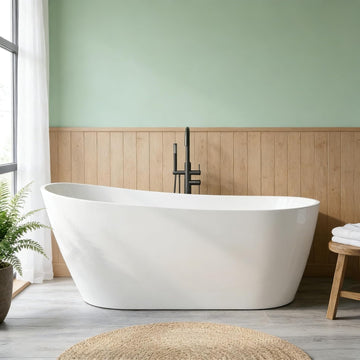 67" Freestanding Bathtub, Black Exterior White Interior Acrylic Stand Alone Soaking Tub, Modern Oval Bath with