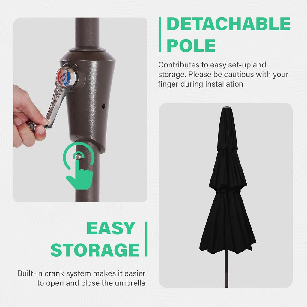 3 Tiers 9 FT Patio Umbrellas Outdoor Table Umbrella with Push Button Market Umbrella 8 Sturdy Ribs UV Protection - Black