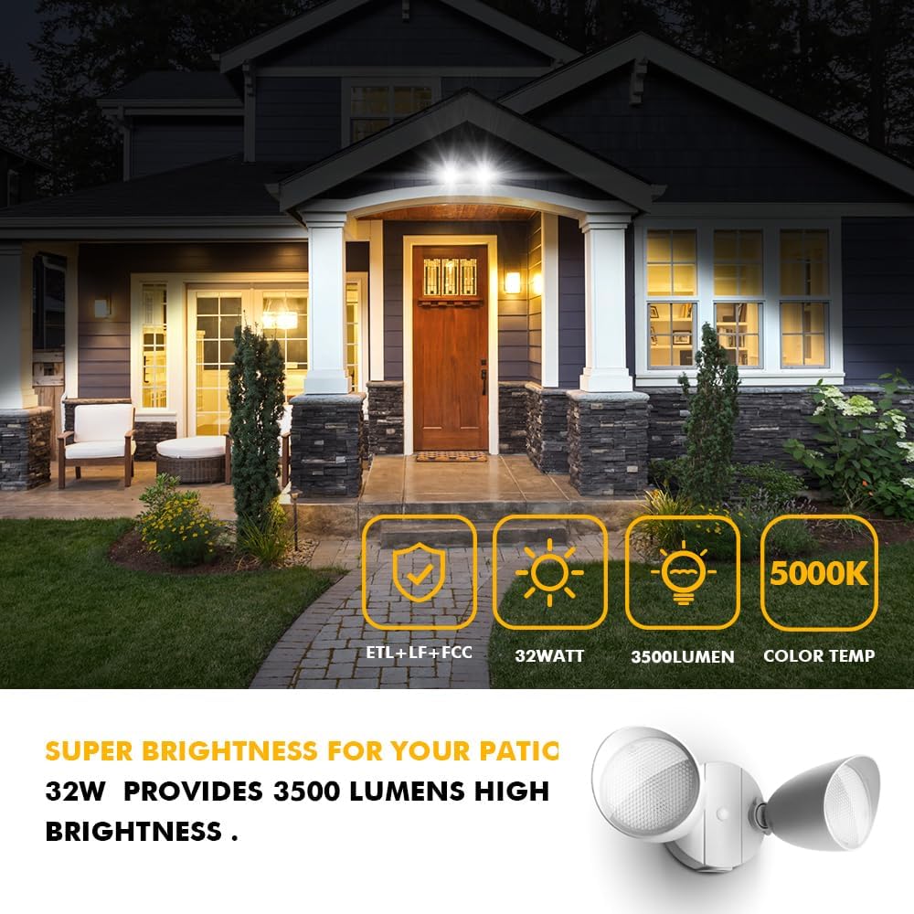6222W 3500 Lumen 32 Watt 28 LED Dual-Head Floodlight Outdoor, Full Metal Design, Waterproof Exterior Security Wall