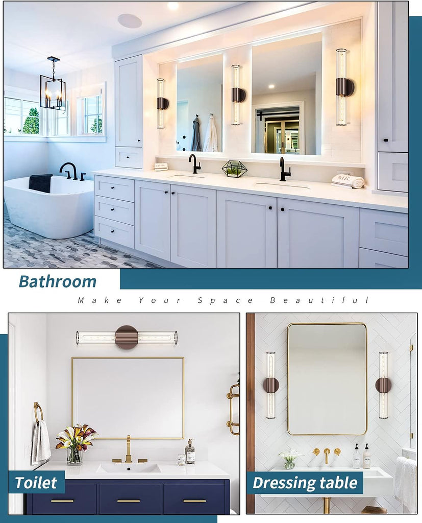 Bathroom Vanity Light Fixture, 2-Light Oil Rubbed Bronze Wall Sconce Lighting Fixture with Clear Glass, Indoor E26