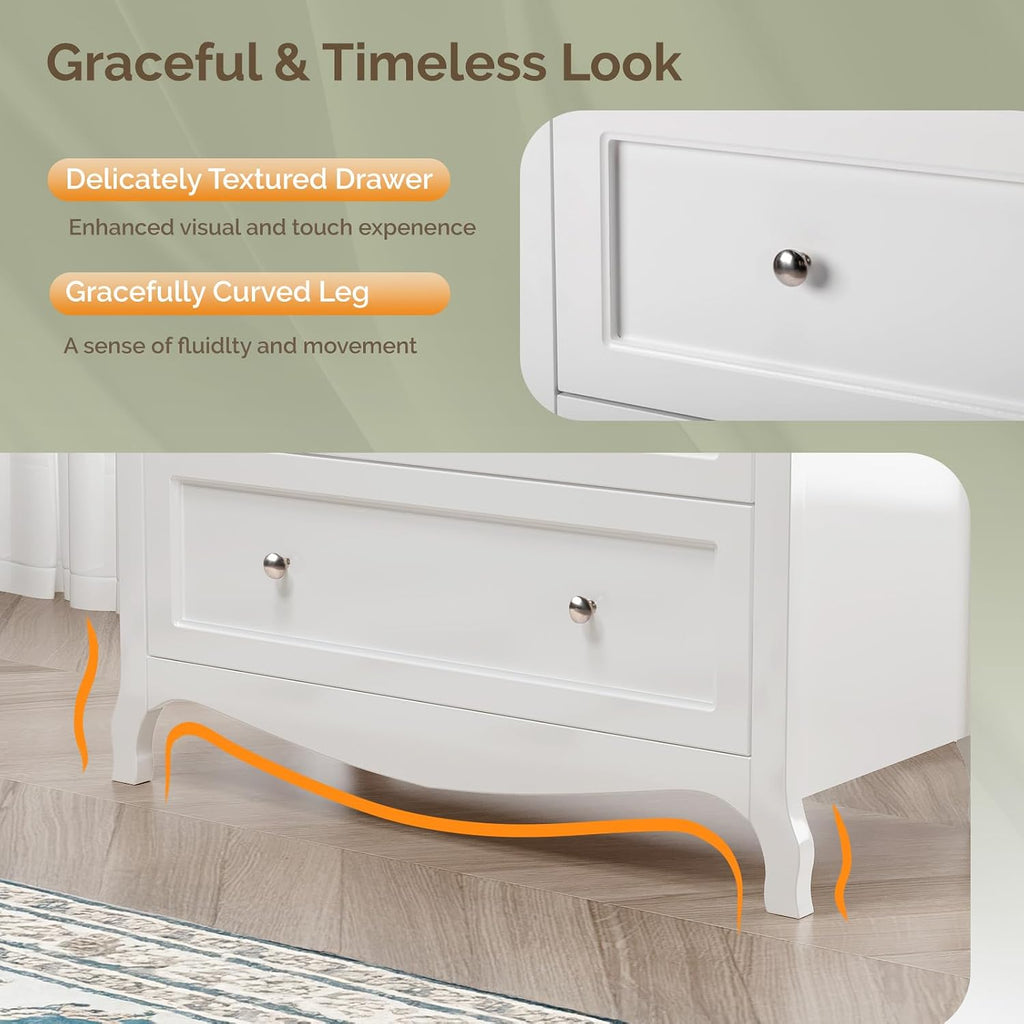 White Dresser 5 Drawer Chest of Drawers , 44.5" Tall Wood Dresser with Drawers, 29.92" W*15.75" D*44.49" H