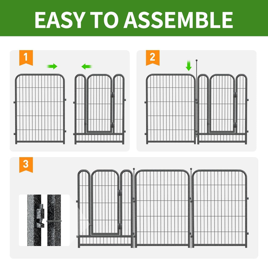 Decorative Garden Metal Fence 36ft (L)×40in (H) with 14 Panels 2 Gate Outdoor, No Dig Rustproof Wire, Animal Barrier