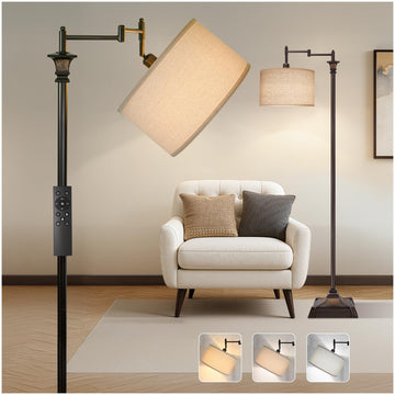 68" Tall Swing Arm Floor Lamp with Remote Bedroom