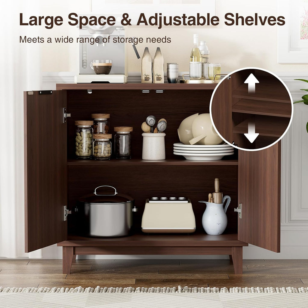 Fluted Cabinet with Storage, Mid Century Modern 2 Doors Sideboard Buffet | Accent Cabinet with Adjustable Shelves